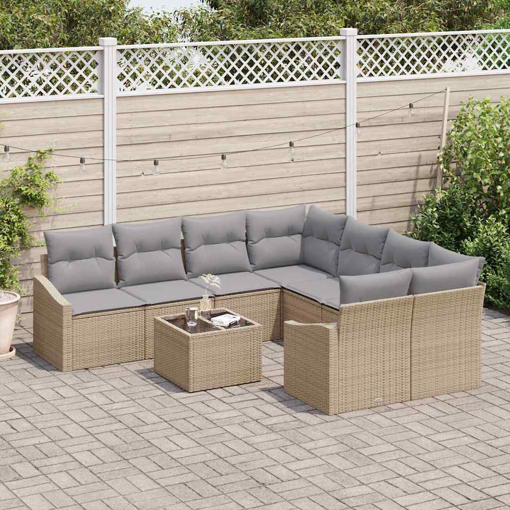 Garten-Sofa-Set mit Kissen 9 pcs Beige und Grau 55 x 55 x 37 cm